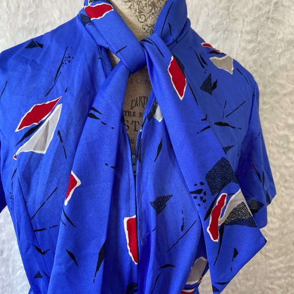Vintage 70's Handmade Abstract Print Tie Secretary Dress - Picture 2 of 8
